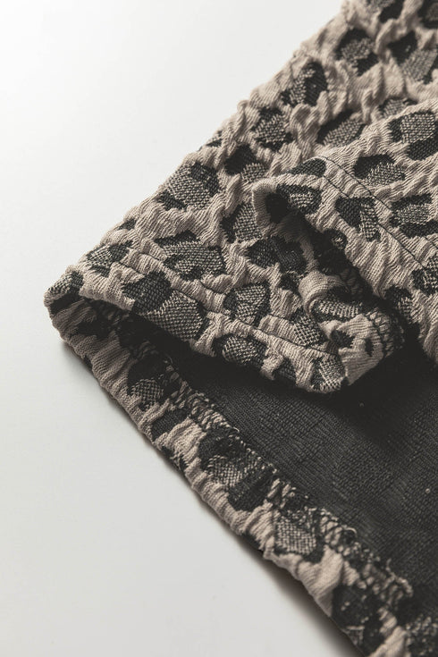 Textured Animal Print Short Sleeve Crew Neck Top