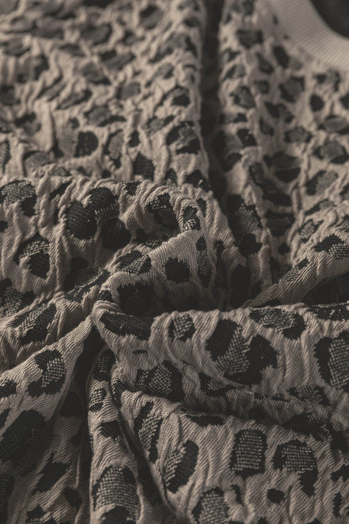 Textured Animal Print Short Sleeve Crew Neck Top