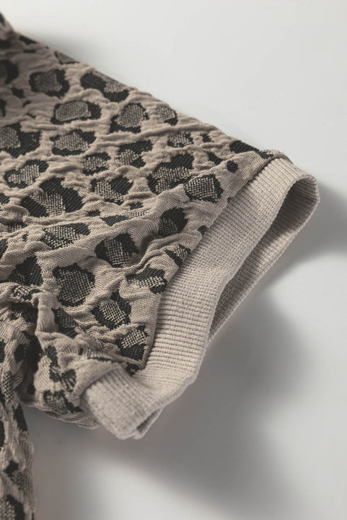 Textured Animal Print Short Sleeve Crew Neck Top