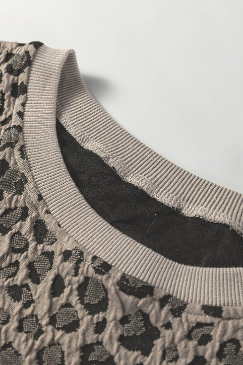 Textured Animal Print Short Sleeve Crew Neck Top