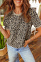 Textured Animal Print Short Sleeve Crew Neck Top