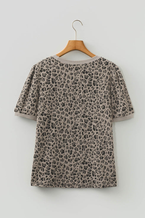 Textured Animal Print Short Sleeve Crew Neck Top