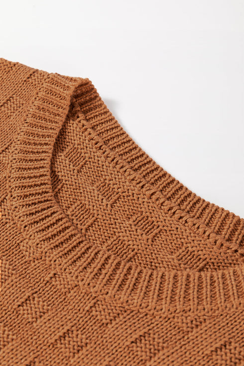 Textured Basketweave Knit Cap Sleeve Sweater Top