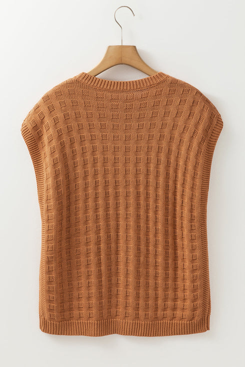 Textured Basketweave Knit Cap Sleeve Sweater Top