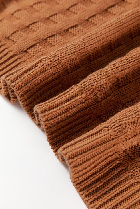 Textured Basketweave Knit Cap Sleeve Sweater Top