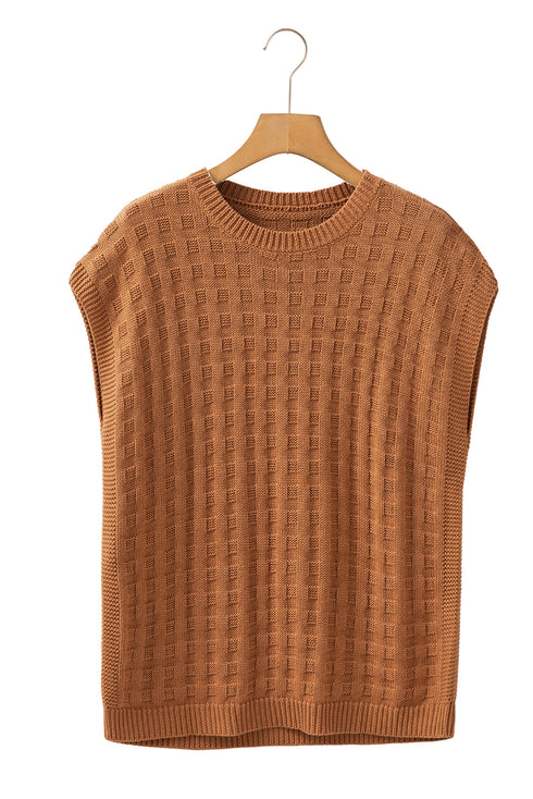 Textured Basketweave Knit Cap Sleeve Sweater Top