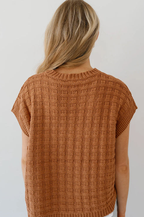 Textured Basketweave Knit Cap Sleeve Sweater Top