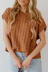 Textured Basketweave Knit Cap Sleeve Sweater Top