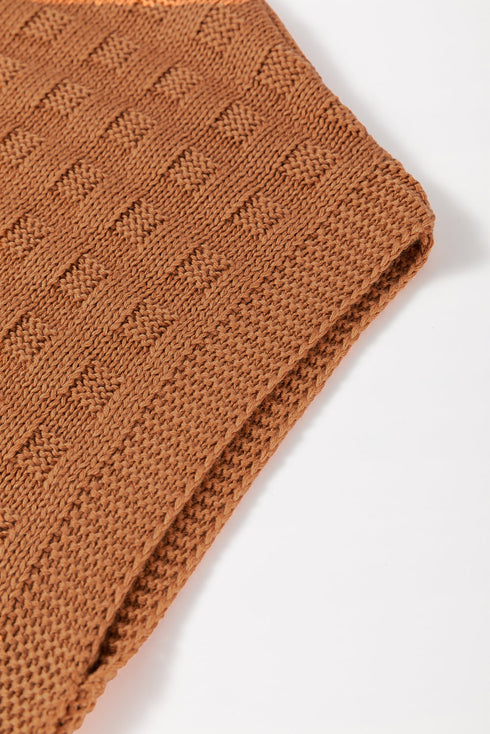 Textured Basketweave Knit Cap Sleeve Sweater Top