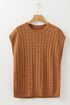 Textured Basketweave Knit Cap Sleeve Sweater Top