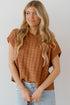 Textured Basketweave Knit Cap Sleeve Sweater Top