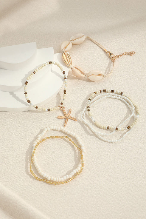 Textured Bead And Sea Life Charm Stackable Bracelets