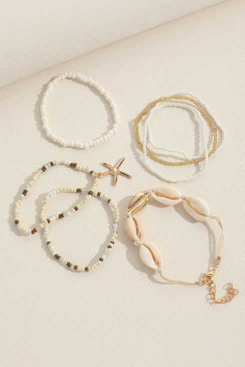 Textured Bead And Sea Life Charm Stackable Bracelets