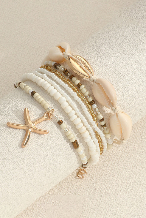 Textured Bead And Sea Life Charm Stackable Bracelets