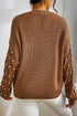 Textured Beaded Sleeve Lattice Knit Pullover Sweater