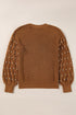 Textured Beaded Sleeve Lattice Knit Pullover Sweater