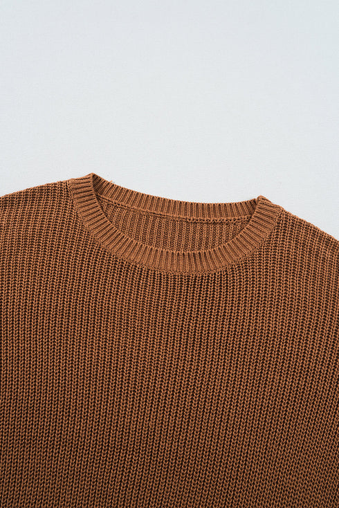 Textured Beaded Sleeve Lattice Knit Pullover Sweater