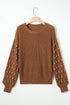 Textured Beaded Sleeve Lattice Knit Pullover Sweater