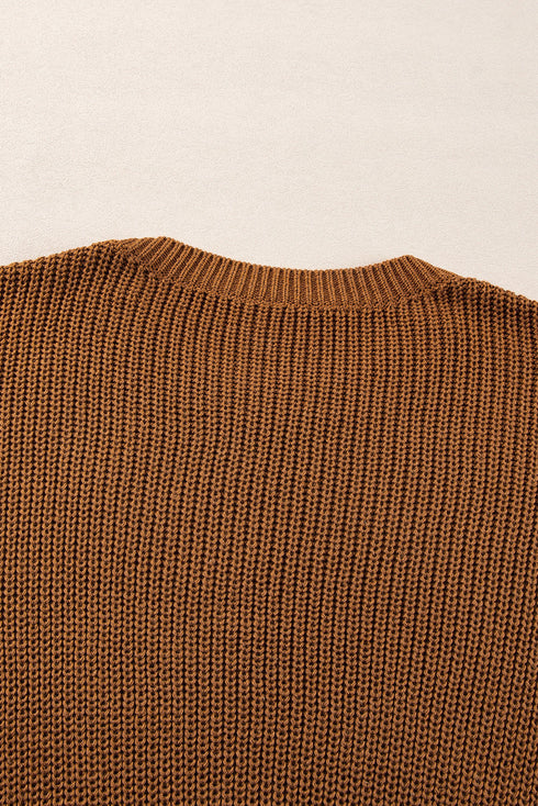 Textured Beaded Sleeve Lattice Knit Pullover Sweater