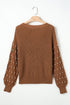 Textured Beaded Sleeve Lattice Knit Pullover Sweater