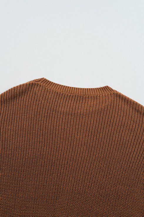 Textured Beaded Sleeve Lattice Knit Pullover Sweater