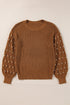 Textured Beaded Sleeve Lattice Knit Pullover Sweater