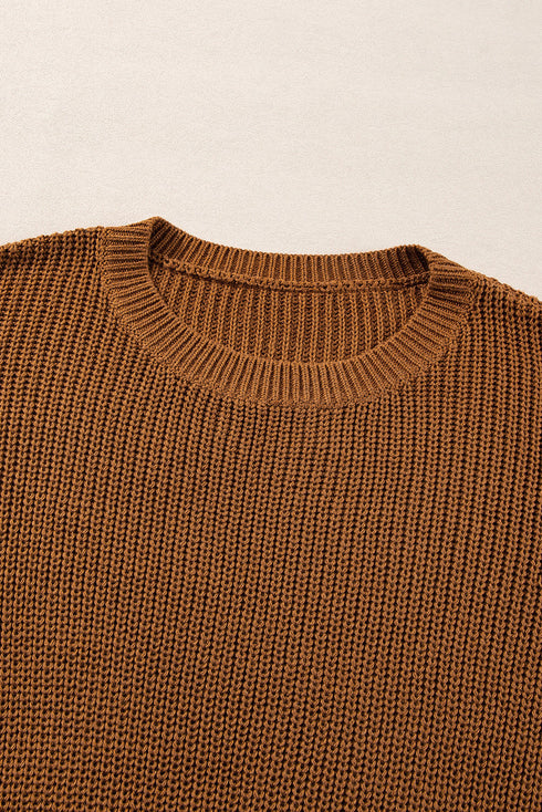 Textured Beaded Sleeve Lattice Knit Pullover Sweater