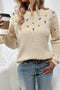 Textured Bobble Knit Floral Embroidered Pullover Sweater