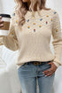 Textured Bobble Knit Floral Embroidered Pullover Sweater
