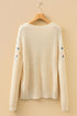 Textured Bobble Knit Floral Embroidered Pullover Sweater