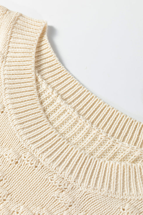 Textured Bobble Knit Floral Embroidered Pullover Sweater