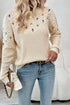 Textured Bobble Knit Floral Embroidered Pullover Sweater