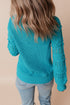 Textured Bobble Sleeve Eyelet Crew Neck Sweater