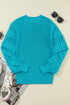 Textured Bobble Sleeve Eyelet Crew Neck Sweater