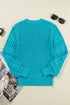 Textured Bobble Sleeve Eyelet Crew Neck Sweater
