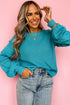 Textured Bobble Sleeve Eyelet Crew Neck Sweater