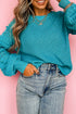 Textured Bobble Sleeve Eyelet Crew Neck Sweater