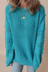 Textured Bobble Sleeve Eyelet Crew Neck Sweater