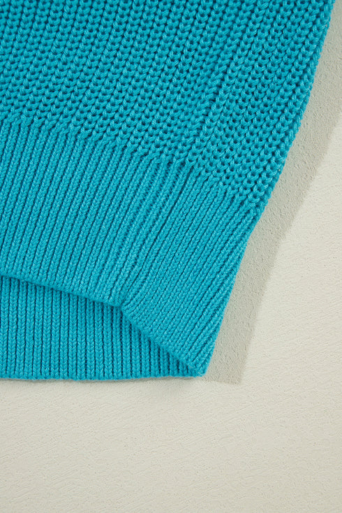 Textured Bobble Sleeve Eyelet Crew Neck Sweater
