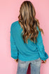 Textured Bobble Sleeve Eyelet Crew Neck Sweater