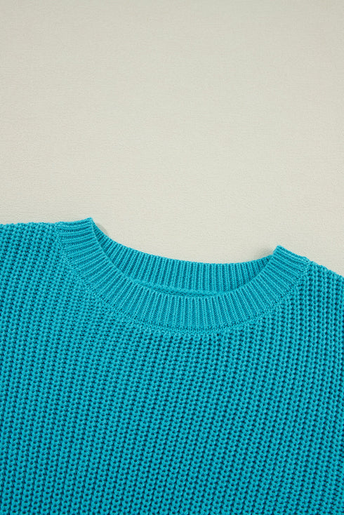 Textured Bobble Sleeve Eyelet Crew Neck Sweater