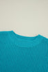 Textured Bobble Sleeve Eyelet Crew Neck Sweater