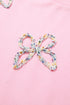 Textured Bow Applique Balloon Sleeve Pullover Sweatshirt