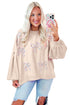 Textured Bow Applique Balloon Sleeve Pullover Sweatshirt