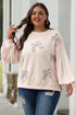Textured Bow Applique Balloon Sleeve Pullover Sweatshirt