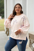 Textured Bow Applique Balloon Sleeve Pullover Sweatshirt