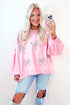 Textured Bow Applique Balloon Sleeve Pullover Sweatshirt