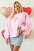 Textured Bow Applique Balloon Sleeve Pullover Sweatshirt