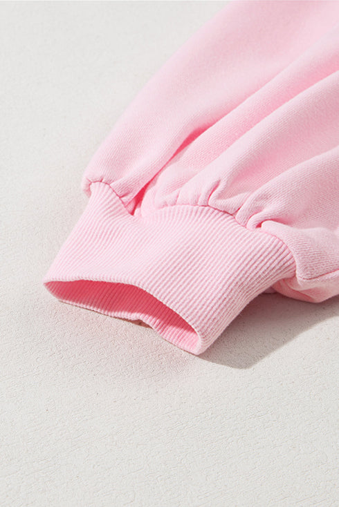 Textured Bow Applique Balloon Sleeve Pullover Sweatshirt