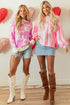Textured Bow Applique Balloon Sleeve Pullover Sweatshirt